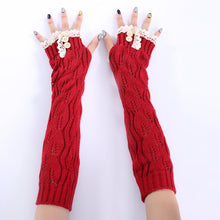 Load image into Gallery viewer, Lace Button Knitted Wool Keep Warm Open Finger Half Finger Women's Sleeve Cover Gloves
