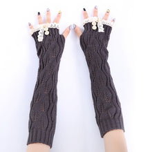Load image into Gallery viewer, Lace Button Knitted Wool Keep Warm Open Finger Half Finger Women's Sleeve Cover Gloves
