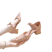 Load image into Gallery viewer, Pointed Toe High Heel Sandals Women's Chunky Heel Summer Closed Toe Bow 5cm Temperament Mid-Heel Shoes Women's
