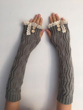 Load image into Gallery viewer, Lace Button Knitted Wool Keep Warm Open Finger Half Finger Women's Sleeve Cover Gloves

