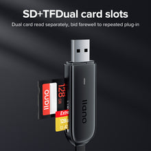 Load image into Gallery viewer, llano USB 3.2 Card Reader 2 in 1 SD TF Smart Card Reader 5Gbps with leather lanyard (Max 1024GB can read）

