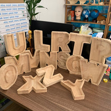 Load image into Gallery viewer, 26 Letter Wooden Piggy Bank with Name Sticker Personalized Transparent Glass Money Box for Kids Children Gift Home Decoration
