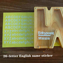 Load image into Gallery viewer, 26 Letter Wooden Piggy Bank with Name Sticker Personalized Transparent Glass Money Box for Kids Children Gift Home Decoration
