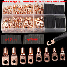 Load image into Gallery viewer, 260/240/60CPS Assorted Car Copper Ring Terminal Wire Crimp Connector Bare Cable Battery Terminals Soldered Connectors Kit
