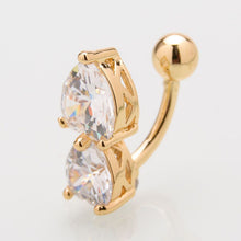 Load image into Gallery viewer, Piercing Ornament Double Loving Heart Zircon Navel Stud Environmental Protection Copper Peach Heart Belly Ring
