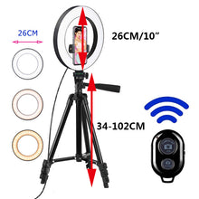 Load image into Gallery viewer, 26cm Photo Ringlight Led Selfie Ring Light Phone Remote Control Lamp Photography Lighting With Tripod Stand Holder Youtube Video
