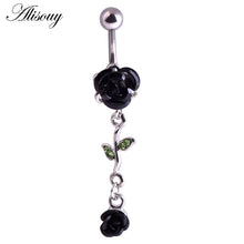 Load image into Gallery viewer, Alisouy 1PC Fashion Surgical Steel Silver Color Rose Flower Navel Belly Button Rings Bar Piercing Sexy Body Jewelry for Women
