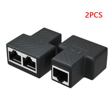Load image into Gallery viewer, 2pcs 1 to 2 Ways Ethernet RJ45 Female Cable Splitter Adapter Connector for Router PC Laptop IP Camera TV Box

