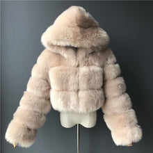 Load image into Gallery viewer, Women's Coat Short Hooded Imitation Fur Coat Imitation Fox Hair Long Sleeve Splicing Coat
