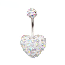 Load image into Gallery viewer, Heart Double Side Belly Piercing Rings Surgical Steel Crystal Disco Ball Belly Button Ring Navel Piercing Body Jewelry
