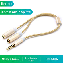 Load image into Gallery viewer, llano AUX 3.5mm Audio Splitter Cable 3.5mm Male to 2 Female Headphone Microphone Dual Interface Cable Stereo Live Broadcast Sing Recording
