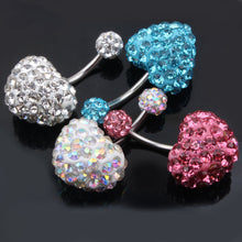 Load image into Gallery viewer, Heart Double Side Belly Piercing Rings Surgical Steel Crystal Disco Ball Belly Button Ring Navel Piercing Body Jewelry
