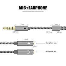 Load image into Gallery viewer, 3.5mm Headset Adapter Headphone Mic Y Splitter Cable 3.5mm AUX Stereo Male to 2 Female Separate Audio Microphone Plugs
