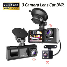 Load image into Gallery viewer, Car DVR HD 1080P 3-Lens Inside Vehicle Dash CamThree Way Camera DVRs Recorder Video Registrator Dashcam Camcorder
