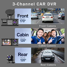 Load image into Gallery viewer, 3 Channel Car DVR HD 1080P 3-Lens Inside Vehicle Dash CamThree Way Camera DVRs Recorder Video Registrator Dashcam Camcorder
