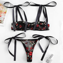 Load image into Gallery viewer, Sexy Women Lace Underwear Bra Set Lingerie Set Sleepwear Embroidered Flower Perspective Pajamas
