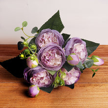 Load image into Gallery viewer, 30cm Rose Pink Silk Bouquet Peony Artificial Flowers 5 Big Heads 4 Small Bud Bride Wedding Home Decoration Fake Flowers Faux

