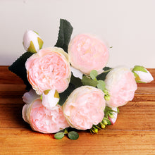 Load image into Gallery viewer, 30cm Rose Pink Silk Bouquet Peony Artificial Flowers 5 Big Heads 4 Small Bud Bride Wedding Home Decoration Fake Flowers Faux
