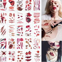 Load image into Gallery viewer, 30pcs/pack Halloween Tattoo Stickers Simulation Horror Bleeding Suture Scars Stickers DIY Halloween Decoration Party Supplies-S
