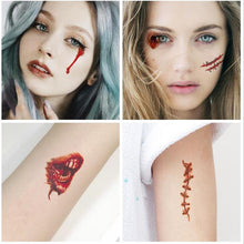Load image into Gallery viewer, 30pcs/pack Halloween Tattoo Stickers Simulation Horror Bleeding Suture Scars Stickers DIY Halloween Decoration Party Supplies-S
