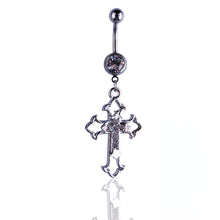 Load image into Gallery viewer, Hollow Cross Dangle Navel Ring 14G  316L surgical steel Belly button ring Body piercing Jewelry Dangle
