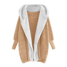 Load image into Gallery viewer, Women Coat with Hat Long Sleeves Causal Contrast Color Winter Jacket
