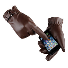 Load image into Gallery viewer, Men's Autumn and Winter Leather PU Touch Screen Gloves Men's Warm Cycling Outdoor Sports Thickened Cotton Gloves
