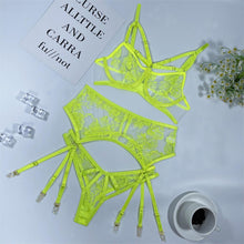 Load image into Gallery viewer, Aduloty Women's Erotic Underwear Thin Section See-Through Mesh Embroidery Sexy Lingerie Underwire Bra Garter Belt Thong Suit
