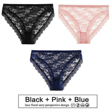 Load image into Gallery viewer, 3PCS/Set Perspective Panties Sexy Women Underwear Floral Lace Panties Female Lingerie Briefs for Woman Intimate Pantys Plus Size
