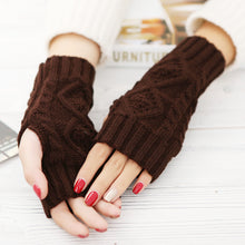 Load image into Gallery viewer, Wool Knitted Rhombus Oversleeve Half Finger Short 20cm Warm Open Finger Gloves Female Student Gloves
