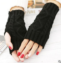 Load image into Gallery viewer, Wool Knitted Rhombus Oversleeve Half Finger Short 20cm Warm Open Finger Gloves Female Student Gloves
