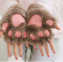 Load image into Gallery viewer, Cat Girl Open Finger Cat's Paw Warm Gloves Thickened Fluff Hand-Shaped Brush Half Finger Gloves
