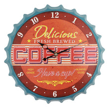 Load image into Gallery viewer, Wall Clock 35cm Bottle Cap    Retro Beer Wine Modern Design Iron Metal Silent Quartz Clocks Bar Living Room Home Decor Creative
