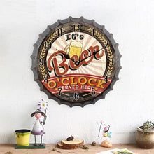 Load image into Gallery viewer, Wall Clock 35cm Bottle Cap    Retro Beer Wine Modern Design Iron Metal Silent Quartz Clocks Bar Living Room Home Decor Creative
