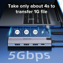 Load image into Gallery viewer, RJ45 Ethernet adapter with USB Hub and Gigabit Ethernet Port 1000Mbps【Type-C + USB 3.0 2-in-1 Dual Interface / with Type C power supply interface】
