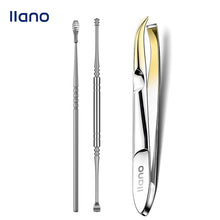 Load image into Gallery viewer, Llano Indirect Gold Eyebrow Tweezer Hairs Puller Spiral &amp; Massage Ear Pick 360° Spiral Ear Wax Remover 3Pcs
