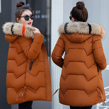 Load image into Gallery viewer, Winter Down Cotton Coat Women Hooded Fur Collar Medium Long Slim Thick Large Size Jacket
