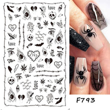 Load image into Gallery viewer, 3D Halloween Nail Design Anime Joker Spider Snake Sliders Nail Stickers Adhesive Decals Girls Children Party Manicure GLF794
