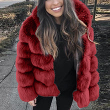 Load image into Gallery viewer, Women Ladies Fashion Faux Fur Thick Coats Mink Winter Long Sleeve Hooded Warm Jacket Outerwear
