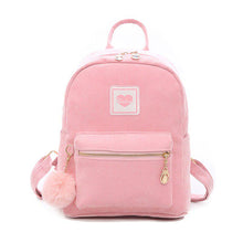 Load image into Gallery viewer, Fashion Women Schoolbags Shoulder Cute Hairball Corduroy Backpack Female Zipper Bag Girl Mochila Bag
