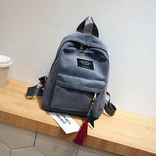 Load image into Gallery viewer, Corduroy Backpack for Women Cute Tassel Student School Bag Casual Knapsack
