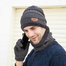 Load image into Gallery viewer, 3pcs/set Fashion Knitted Hat Men Women's Winter 2021 Hats With Scarves And Touch Screen Gloves Thick Warm Beanie Hat Men Caps
