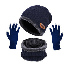 Load image into Gallery viewer, 3pcs/set Fashion Knitted Hat Men Women's Winter 2021 Hats With Scarves And Touch Screen Gloves Thick Warm Beanie Hat Men Caps

