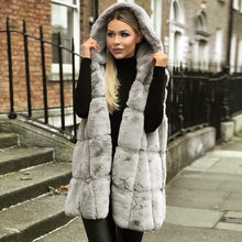 Load image into Gallery viewer, Women Sleeveless Hooded Coat Solid Color Plus Size Warm Long Wool Coat
