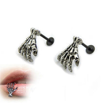 Load image into Gallery viewer, Labret Skull Hand Bone Stud Earrings Stainless Steel Piercing Ornaments Punk Jewelry
