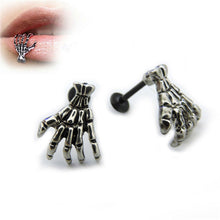 Load image into Gallery viewer, Labret Skull Hand Bone Stud Earrings Stainless Steel Piercing Ornaments Punk Jewelry
