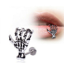 Load image into Gallery viewer, Labret Skull Hand Bone Stud Earrings Stainless Steel Piercing Ornaments Punk Jewelry
