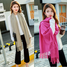 Load image into Gallery viewer, Women's Cashmere-like Solid Color 2023 Autumn and Winter Thickening Tassel Shawl Women's Big Red Scarf
