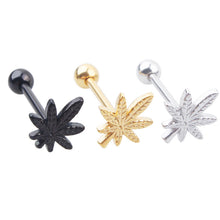 Load image into Gallery viewer, Stainless Steel Tongue Pin Piercing Jewelry Tongue Ring Leaves Tongue Pin Ear Bone Stud

