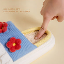 Load image into Gallery viewer, Small Flower Linen Slippers Women's Home Four Seasons Japanese Style Household Soft Bottom Couple Hemp Slippers Women
